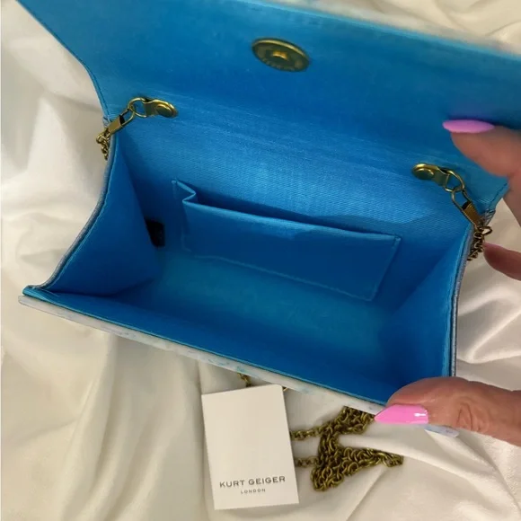 💜🩵RARE FIND!!! Kurt Geiger London Party Eagle Clutch With Removable Chain NWT 🩵💜 - Picture 6 of 12